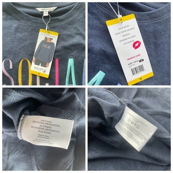 Wildfox Statement Sweatshirt Social Navy Blue French Terry - Picture 9 of 13